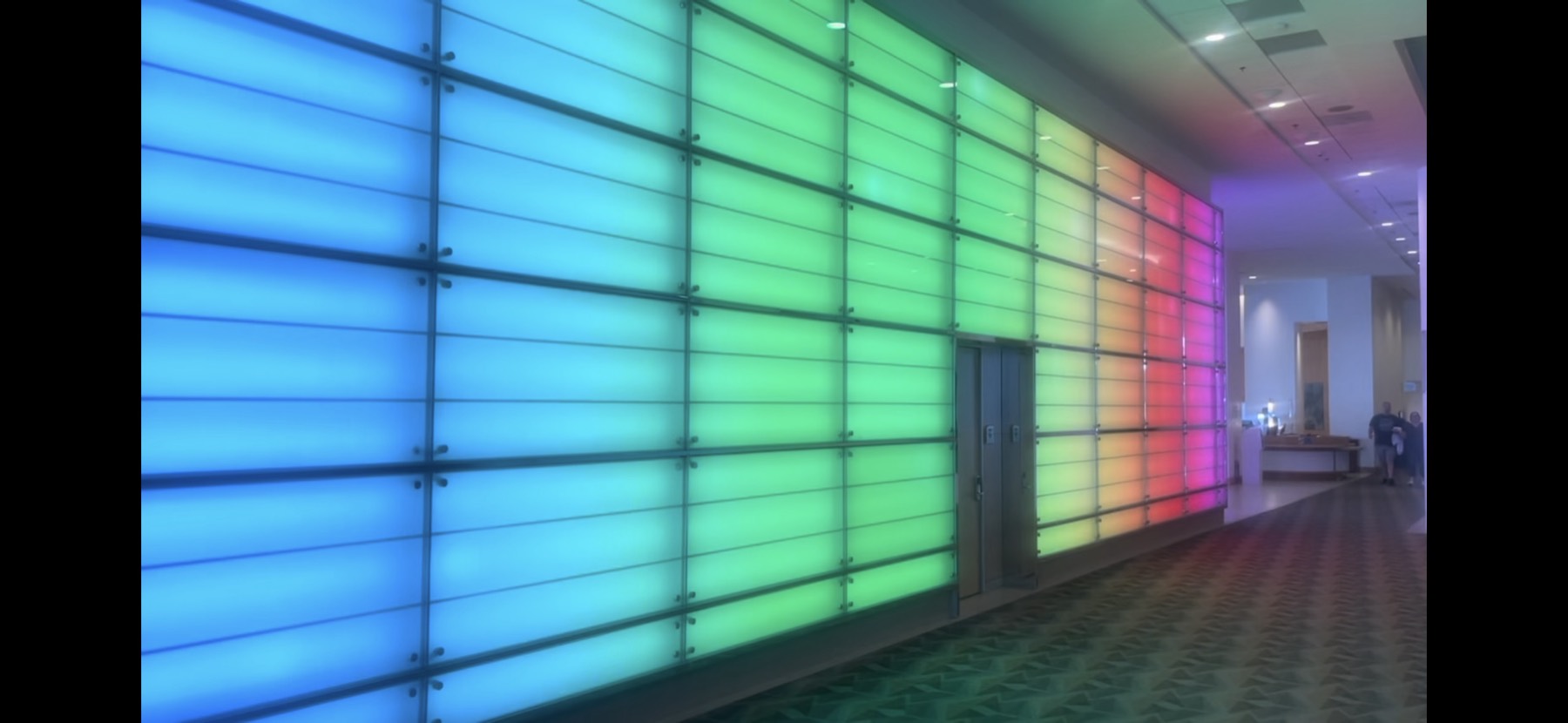 Hilton Bayfront San Diego color-changing light wall in rainbow gradient